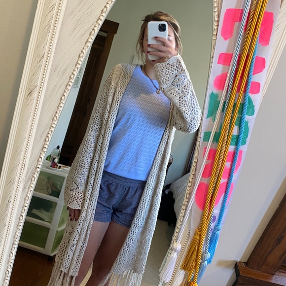 Altar'd State Oatmeal Cardigan with Fringe - Picture 6 of 6